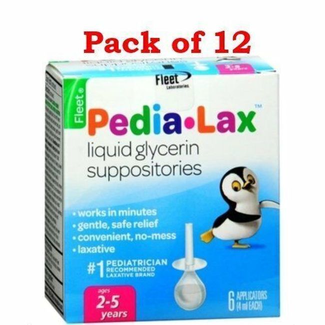 Fleet Pedia Lax Liquid Glycerin Suppositories Gentle Safe Relief 6ct Pack of 12