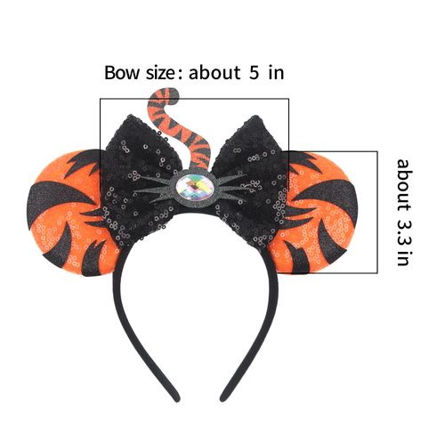 Lion Ears Headband Black&Orange Mouse Ears Headband for Women Velvet Hair Bow Headwear for Girls&Boys - Sequins Sparkle Hair Bands with Big Mouse Ears Essencial Accessories for Trip(Lionears)