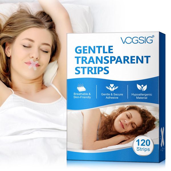 Mouth Tape for Sleeping, 120Pcs X-Shape Transparent Mouth Sleep Strips for Nose Breathing -Anti Snoring Mouth Strips for Men Women, Stop Snoring Solution Device, Improved Nighttime Sleeping