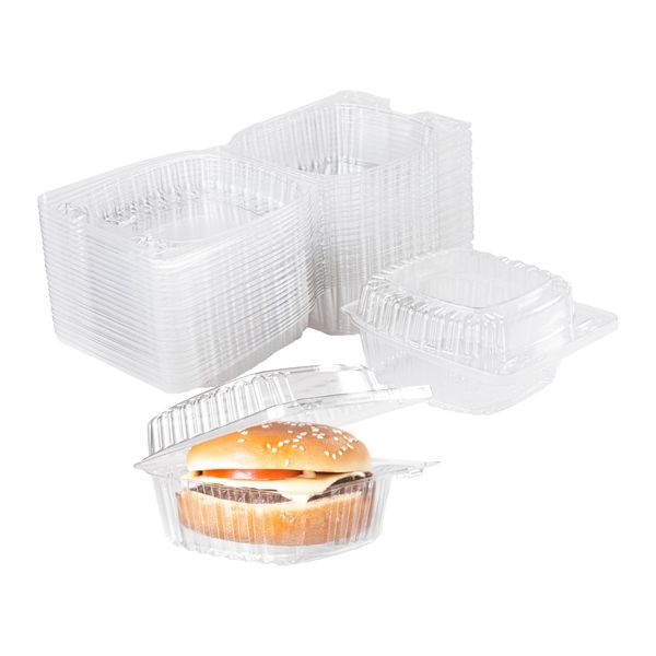 50-Pack Clear Plastic Food Containers Clamshell Take Out Containers Disposable ToGo Boxes for Food 4 x 4 inch, Snacks, and Meals