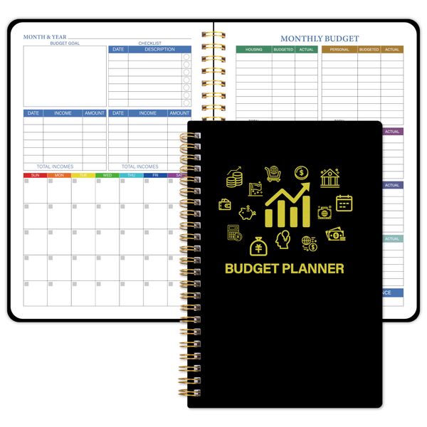 Budget Planner - Monthly Financial Planner Organizer with Expense Budget Book/Expense Tracker Notebook/Accounting Book to Manage Your Money Effectively, Start Anytime, A5(5.8" * 8.2") Black Golden