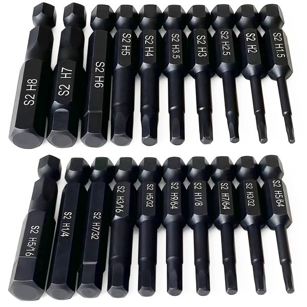 Hex Head Allen Wrench Drill Bit Set (10pc Metric & 10pc SAE), PTSLKHN Allen Wrench Drill Bits, Upgraded 1/4" Quick Release Shank Magnetic Hex Bit Set - Perfect for Ikea Type Furniture