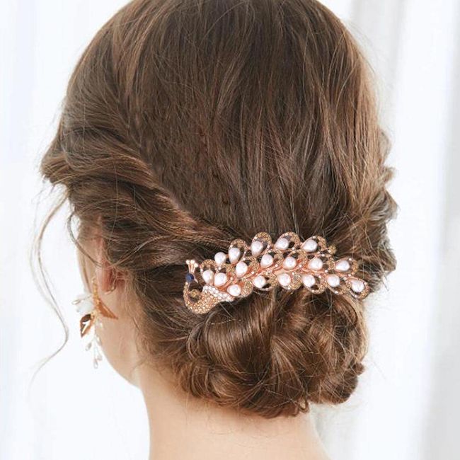 Bohend Strass Kamm Perle Kristall Haarstücke Hochzeit Haarschmuck Schmuck für Frauen und Mädchen (Champagner)