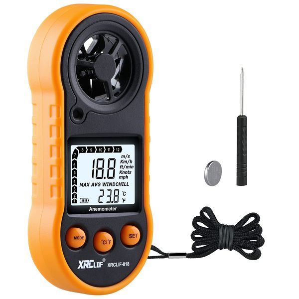 Digital Wind Speed Meter Anemometer Handheld Wind Gauges Air Flow Velocity Meter for Measuring Wind Chill Temperature Speed, Wind Meter Thermometer Gauge for Shooting Windsurfing Fishing Hunting