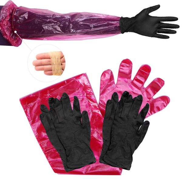 Plttott 36 Pairs Deer Gutting Cleaning Gloves/Field Dressing Gloves with Extra Long Field Dressing Gloves and Short Gut Mitten Combo Hunting Essentials Kit