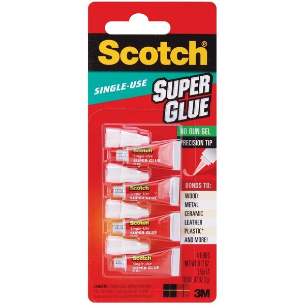 Scotch Super Glue Gel 4 Single Use Tubes (5 Pack)