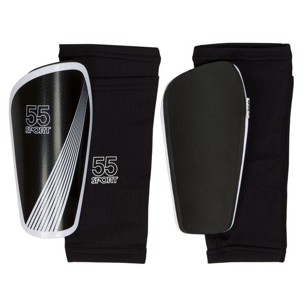 55 Sport Vortex Pro Protective Football Shin Guards With Compression Sleeve - Black - XL