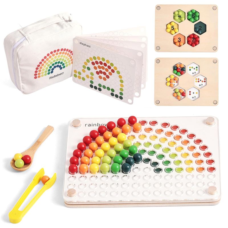 ibwaae Wooden Peg Board Beads Game Color Matching Toys for Toddlers ...