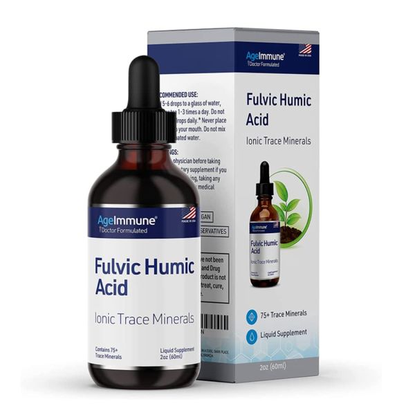 Fulvic Humic Acid Ionic Trace Minerals with Electrolytes Liquid Supplement. Plant Derived Water Extracted Mineral Drops, 75+ Trace Minerals for Energy Boost and Hydration. Up to 8 months supply. 2oz.