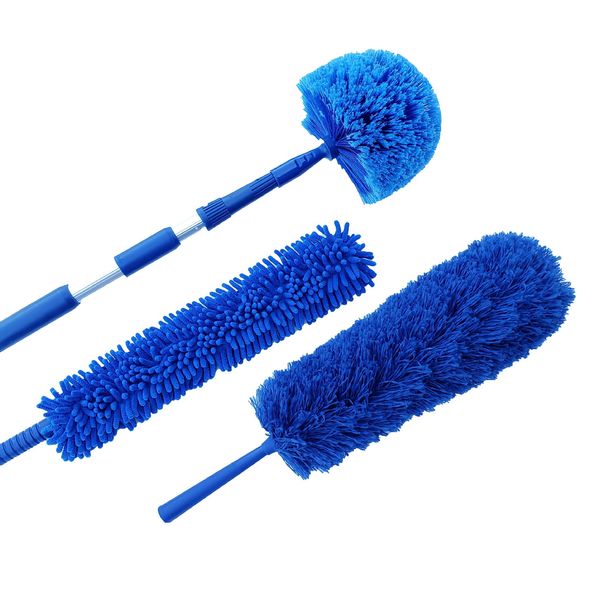 U.S. Duster Company Triple Action Microfiber Dusting Kit with 18-20 feet Aluminum Telescopic Extension Pole - Webster Cobweb Duster, Cathedral Ceiling Fan Duster, Plus Chenille Duster