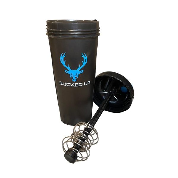 Bucked Up Perfect Protein Shaker Cup Bottle Black & Blue 24 oz