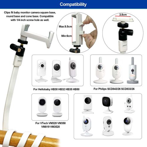 JAMUILS Universal Flexible Twist Baby Video Monitor Holder Clip for Cot, Compatible with Hellobaby HB30 HB32 HB35 HB50, Philips Avent SCD843/26 SCD833/26, Vtech VM3250 VM819