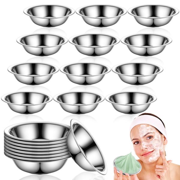 Teenyyou 12 Pcs Stainless Steel Facial Mask Mixing Bowl Set 6.3 Inches Wide Esthetician Supplies Facemask Bowl DIY Skin Care Mixing Tool Kit for Lady Women Home Beauty Salon Use