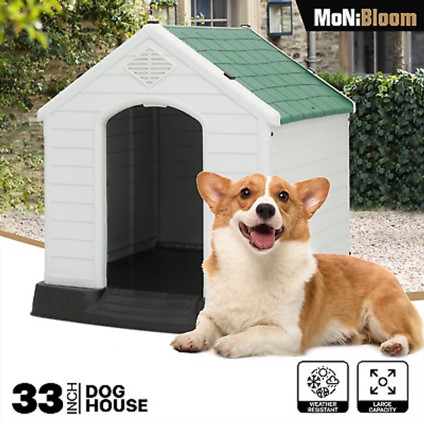 33" Plastic Dog House Puppy Shelter Durable Assemble Pet Kennel Adjustable Vents