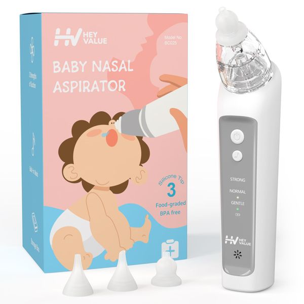 HEYVALUE Nasal Aspirator for Baby, Baby Nose Sucker, Electric Nasal Aspirator for Toddler, Baby Nose Cleaner with 3 Silicone Tips, Adjustable Suction Level and Music Volume