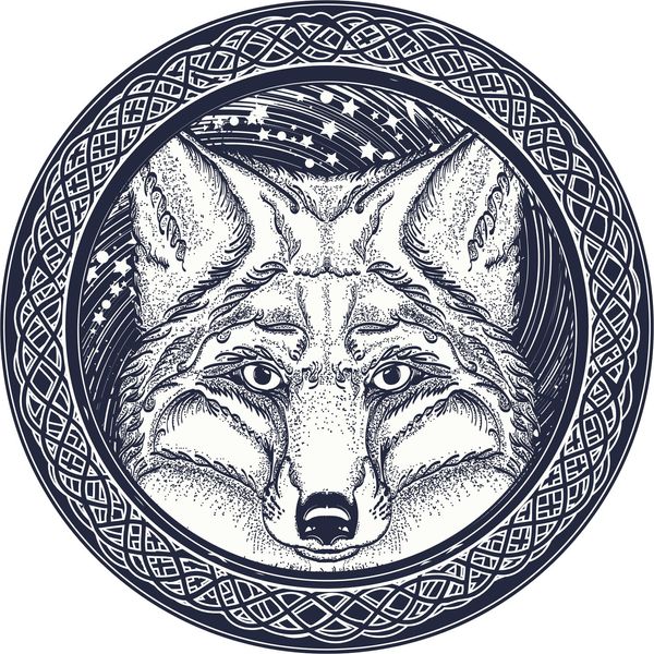 Cool Wild Fox Wolf Celtic Knot Icon Vinyl Decal Sticker (12" Wide)
