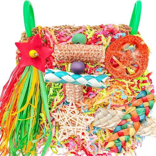 Tyotrbs Parakeet Toys, Bird Toys Conure Grass Mat Budgie Shredder Hanging Set Cockatiel Foraging Toys Parrot Climbing Wall Toy Lovebird Cage Accessories for Small Birds (Green)