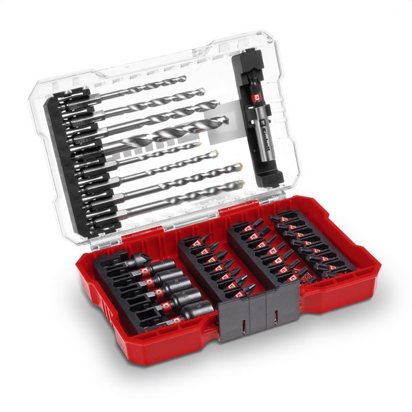 Original Einhell M-CASE 39-Piece Impact-Resistant Accessory Set (25 mm bits, Metal Drill bits, Universal Drill bits, 60 mm bit Holder, Socket Spanner, Countersink incl. Storage Box)