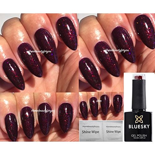 Bluesky GEL POLISH Black Cherry Dark Burgundy Red with Fine Multi Glitter Nail UV LED Soak Off 10ml, (Requires Drying Under UV LED Lamp)