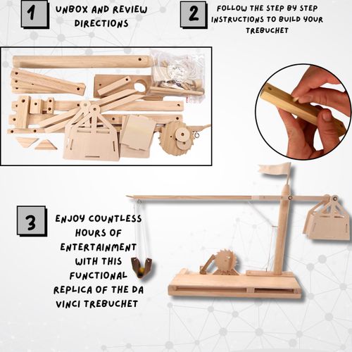 Leonardo Da Vinci Trebuchet kit stem Toy Catapult kit dyi Wooden Building Kids Toy stem Kits Engineering kit 3D Puzzle DIY Toys Engineering kit for Kids Physics Toy Science Kits for Kids Age 12-14