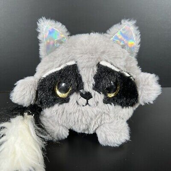 Dan Dee Gray Raccoon Plush Big Head Round Ball Head Gold Glitter Eyes