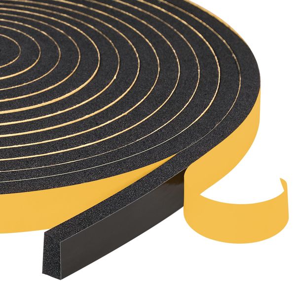 Yotache Draught Excluder Tape for Doors 2 Rolls 12mm Wide X 6mm Thick, Black Foam Seal Tape for Sliding Door Jamb, Front Door Frame Windows Insulation, 8m Length (2 X 4m Each)