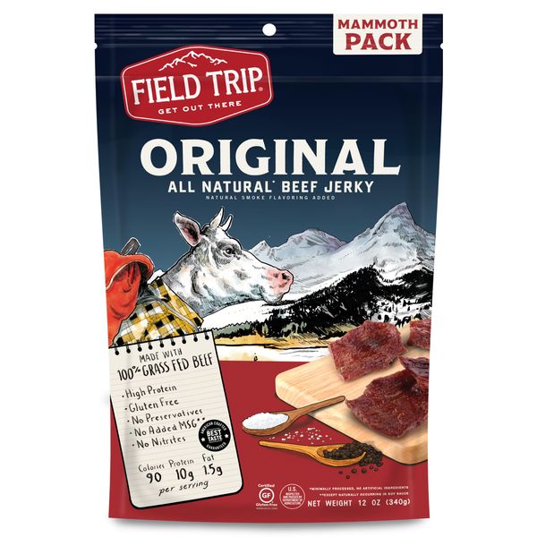 Field Trip Beef Jerky, Gluten Free Jerky, Low Carb, Healthy High Protein Snacks with No Nitrates, Made with All Natural Ingredients, Original, 12oz Bulk Bag