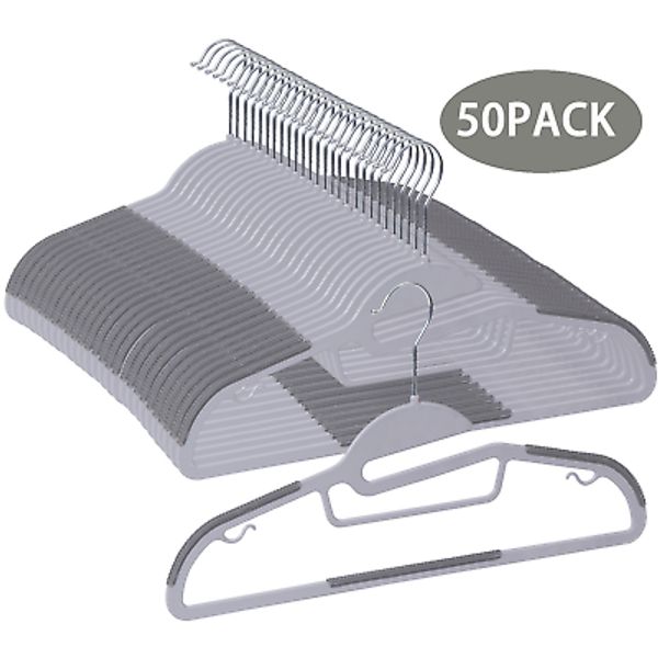 Grey Plastic Hangers 50 Pack Slim Clothes Hangers Space Saving for Closet Shirt