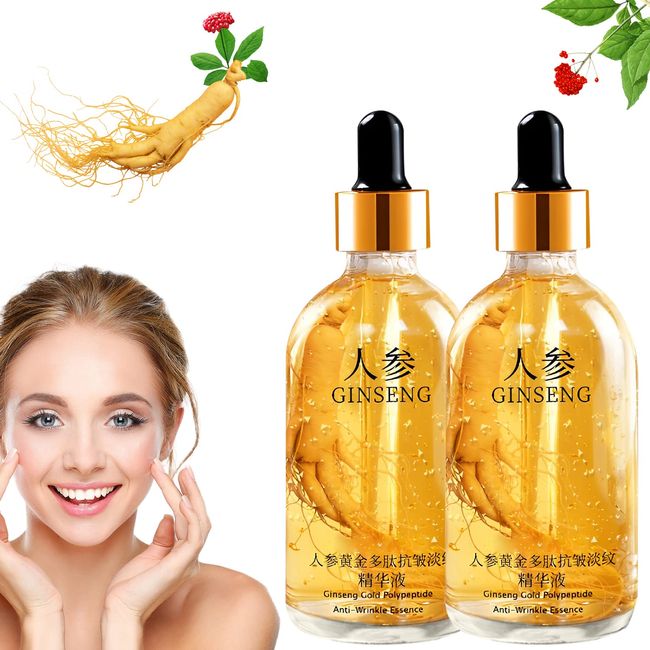 Ginseng Gold Polypeptide Ginseng Serum,Ginseng Anti-Wrinkle Essence,One Ginseng Per Bottle,Ginseng Gold Anti-Wrinkle Moisturizer Face Serum (2pcs)