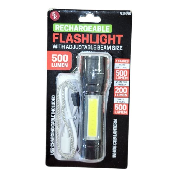 Rechargeable Flashlight Coblight With Adjustable Beam Size 500Lumen 3.5in Length