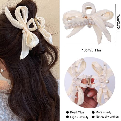 Bow Hair Clips Bow Claw Clip Hair Bows for Women Black Bow for Hair Large Claw Clips for Thick Hair Elegant White Bow Clips French Hair Barrettes for Hair Styling Spring Hair Accessories (White)