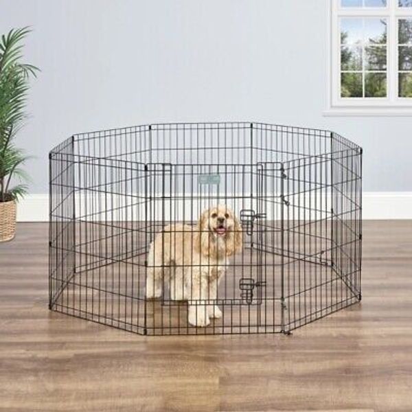 Metal Exercise Pet Dog Playpen W/ Door Convenient Foldable Indoor Outdoor 30"H