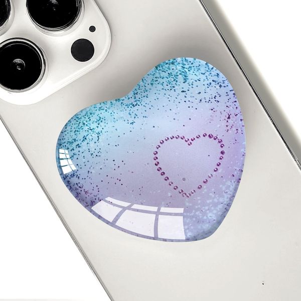 Ksadiye Expandiing Moblile Phone Grip Heart Glass Holder for Smartphones, Cell Phone Collapsible Stand（ Purple Blue Heart