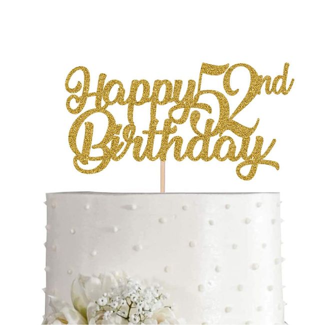 52 Birthday Cake Topper Gold Glitter, 52nd Party Decoration Ideas