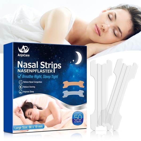 AnjoCare 50pcs Nasal Strips, Extra Strength Nose Strips to Stop Snoring and Relieve Nasal Congestion, Anti Snore Nasal Strips to Help Breathe for a Better Night Sleep