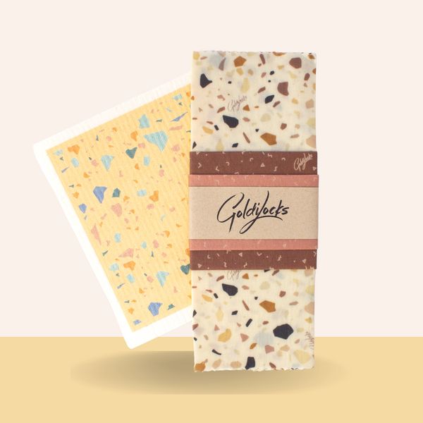 Terrazzo Pair: Set of 3 Beeswax Food Wraps + Dishcloth