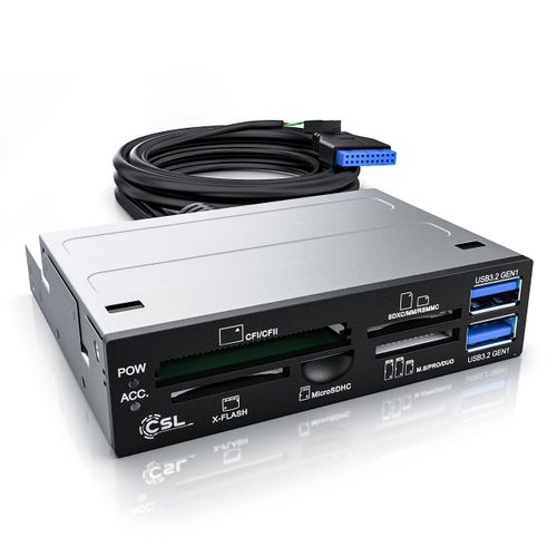 CSL - 3.5 Inch All in One USB 3.2 Gen1 Super Speed - Internal Card Reader USB 2.0 Card Reader - 2 x USB 3.2 Gen1 Interfaces - Multifunctional Panel - SD SDHC Mini SDHC Micro SDHC USB XD CF MD