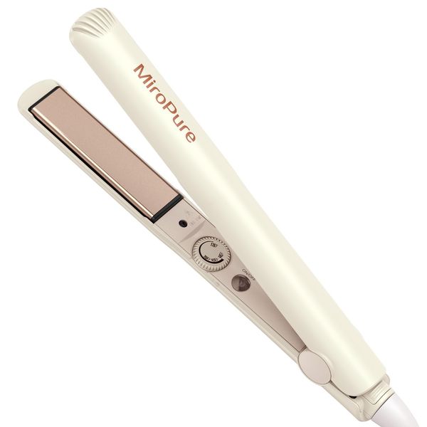 MiroPure 1 Inch Flat Iron, Hair Straightener with 30S Fast Heating & 60min Auto Shut-Off, Hair Straightener and Curler 2 in 1 with 3D Ceramic Floating Plates, Beige