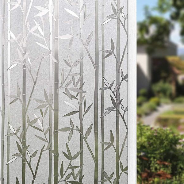 Finnez Bamboo Window Film for Privacy Frosted Window Film Perfect for Bathroom Livingroom and Office (17.5" x 78.7")