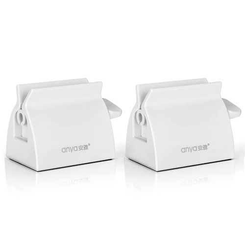 2pcs-Rolling Tube Toothpaste Squeezer Toothpaste Seat Holder Stand for Bathroom Accessories （White）