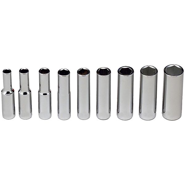 Wright Tool 208 1/4" Drive 6 Point Deep Socket Set, 1/4" - 1/2" (9-Piece)