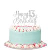 Silver Glitter Happy 13th Birthday Cake Topper - 13th Birthday Cake Topper, 13th Birthday Party Decoration