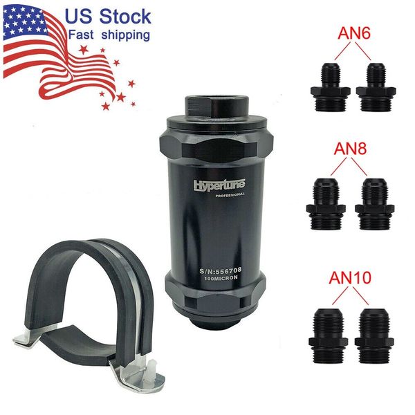 E85 Ethanol AN6 AN8 AN10 Inline Fuel Filter W/100 Micron Stainless Steel Element