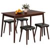 5PCS Dining Table Set for 4 w/ 4 Upholstered Stools Rubber Wood Legs for Kitchen