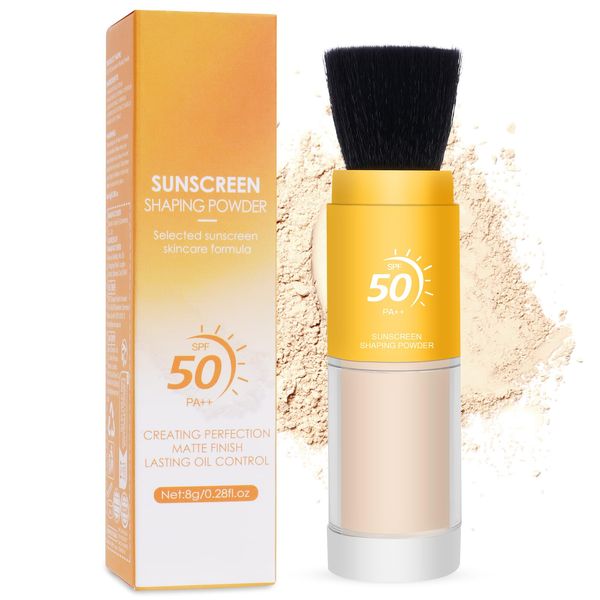 Mineral Sunscreen Setting Powder, SPF 50 Natürlich Sonnenschutz Fixierpulver, Matte Finish Öl Kontrolle Loose Face Powder, Mineral Brush Powder with Brush (1 Stück)