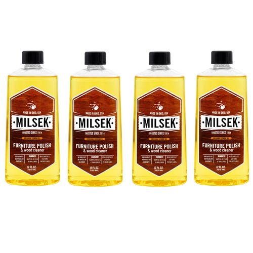 Milsek Furniture Polish and Multipurpose Cleaner Compatible with All Wooden Surfaces, Wick, Rattan,and Shower Door, Original Lemon Oil, 12 Fl Oz (Pack of 4), Yellow, 48