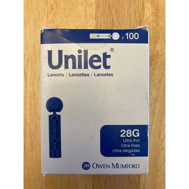 Owen Mumford Unilet Super Thin Blood Glucose Lancets Sterile 28 Gauge 100 Count