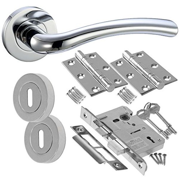 Assisi Door Handle Set - Lock Door Pack - Polished Chrome
