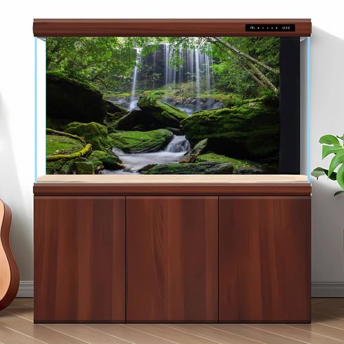 Waterfall Aquarium Background Jungle Forest Lake Stream Natural Landscape Fish Tank Background Tropical Plants Huge Rock with Moss Reptile Tank Backgrounds Jungle Trees Reptile Backgrounds 24x16in