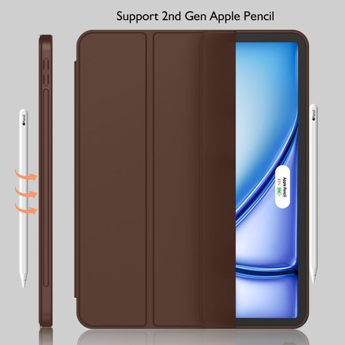iMieet iPad Air 11 Inch Case M3(2025) / M2 (2024), iPad Air 5th/4th Generation Case 2022/2020 10.9 Inch with Pencil Holder,Trifold Stand Smart Case with Soft TPU Back(Chocolate)